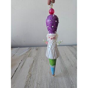 Soldier Santa unique pastel purple glitter ornament large beaded